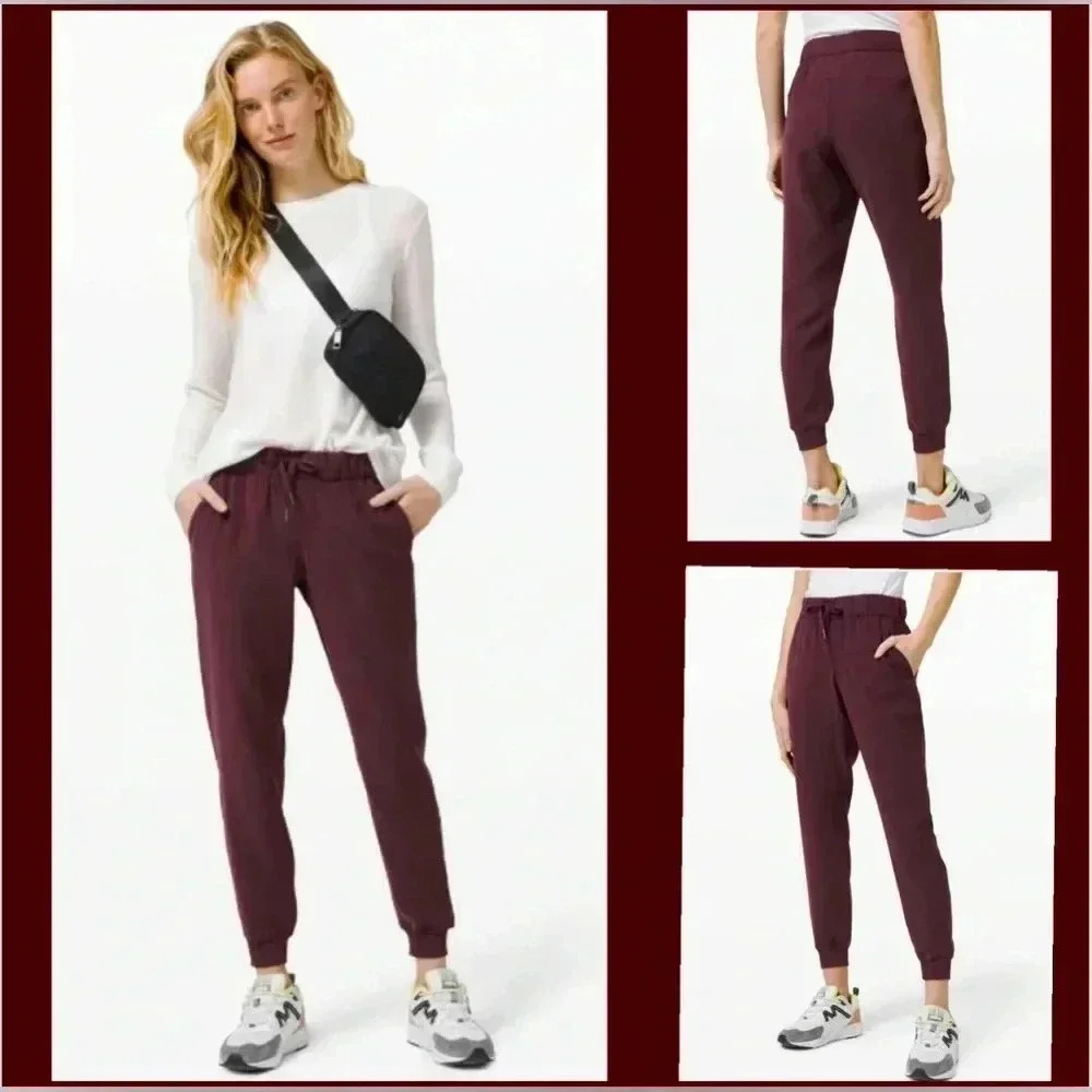 Women's Maroon Jogger Pants - Stretch Drawstring Waist #23